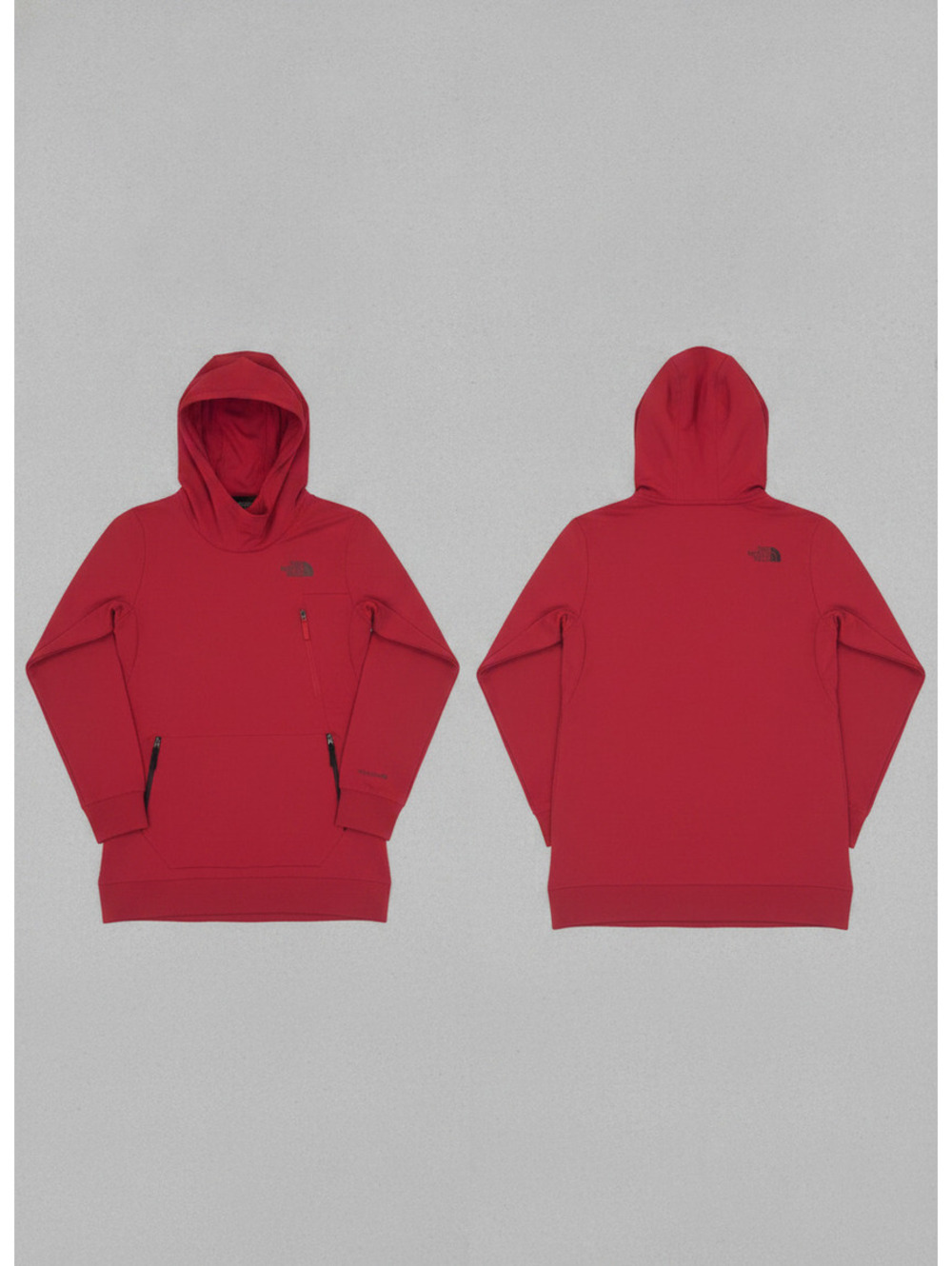 The North Face Red Hoodie with Zippered Pockets and Logo